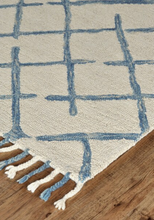 Load image into Gallery viewer, 4' x 6' Wool Blues and Cream Crisscross Area Rug