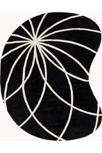 Load image into Gallery viewer, 6&#39; x 9&#39; Kidney Shape Black and off White WOOL Area Rug