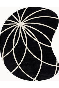 6' x 9' Kidney Shape Black and off White WOOL Area Rug
