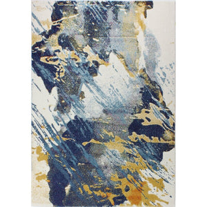 8'6" X 11'6" Abstract Blue/Ivory/Gold Area Rug
