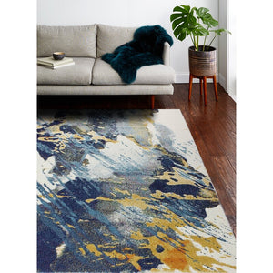 8'6" X 11'6" Abstract Blue/Ivory/Gold Area Rug