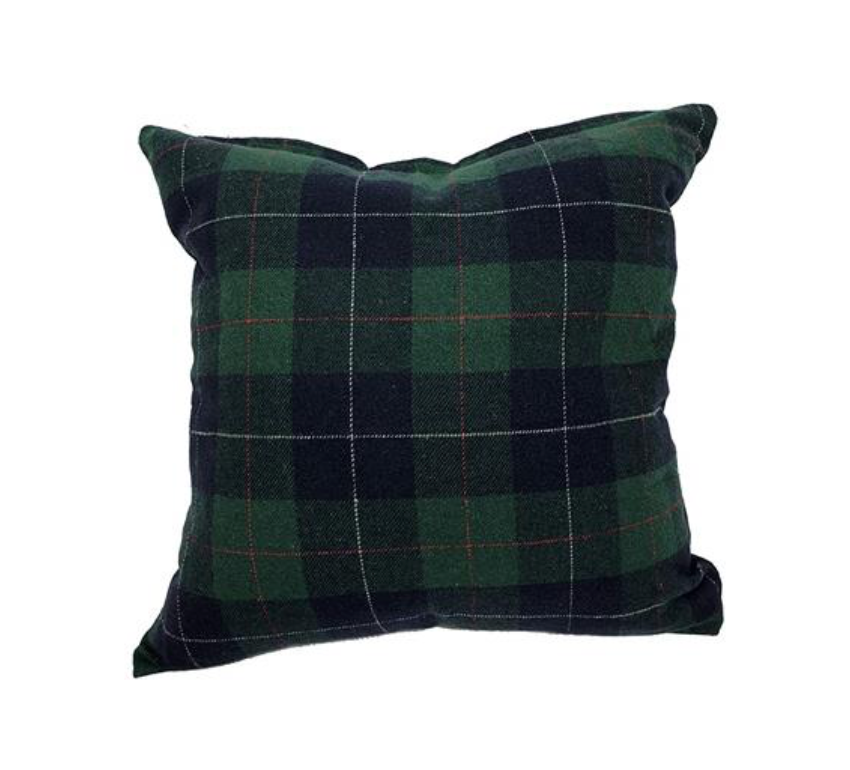 Green Tartan Decorative Cushion - Filled with feathers