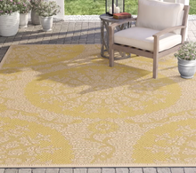 Load image into Gallery viewer, 4&#39; x 6&#39; Yellow and Beige Indoor Outdoor Area Rug