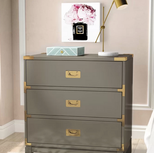 Grey 3 Drawer Nightstand/ Sidetable  with With Gold Accents