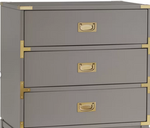 Load image into Gallery viewer, Grey 3 Drawer Nightstand/ Sidetable  with With Gold Accents