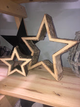 Load image into Gallery viewer, SET OF 2 WOOD BARK HOLLOW STAR STAND