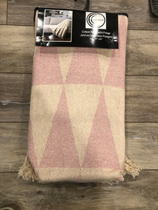 Soft Pink and Cream Cotton Throw with Fringe