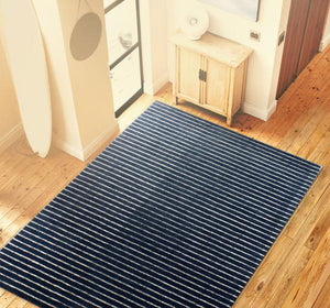 8'6" x 11'6" WOOL Blue and Grey Striped Area Rug